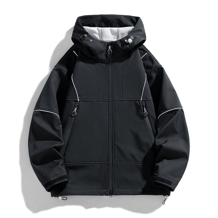 Men's Technical Outdoor Jacket with Adjustable Hood Collar and Practical Zip Pockets Lisslune