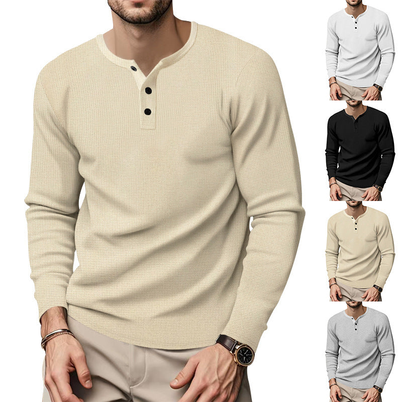 Men's long sleeve Henley shirt made of breathable cotton blend with textured fabric Lisslune
