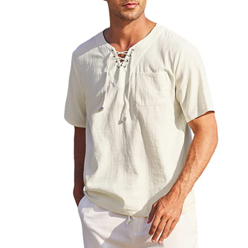 Men's short-sleeve shirt with modern lacing design and practical chest pocket Lisslune