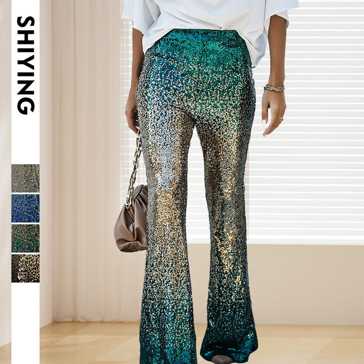 Women Glittering Bell-Bottoms with Luxurious Sequin Pattern Lisslune