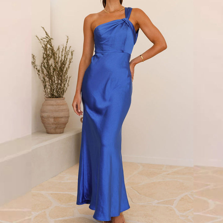 Women Elegant Evening Dress with Asymmetric Strap and Subtle Shine