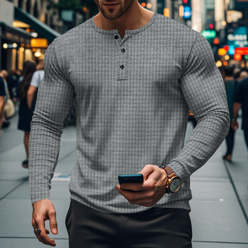 Men's long sleeve shirt with textured design and elegant button placket Lisslune