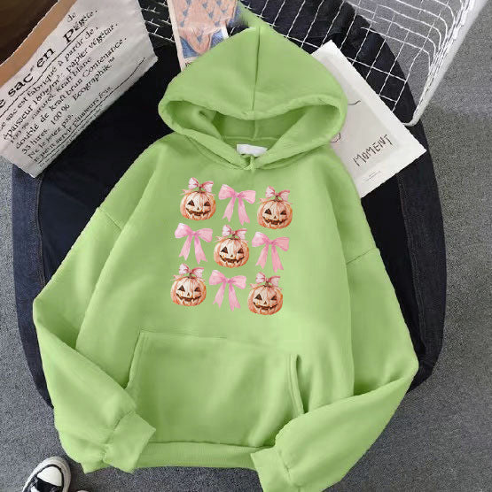 Women's Hoodie with Cheerful Pumpkin Design Lisslune
