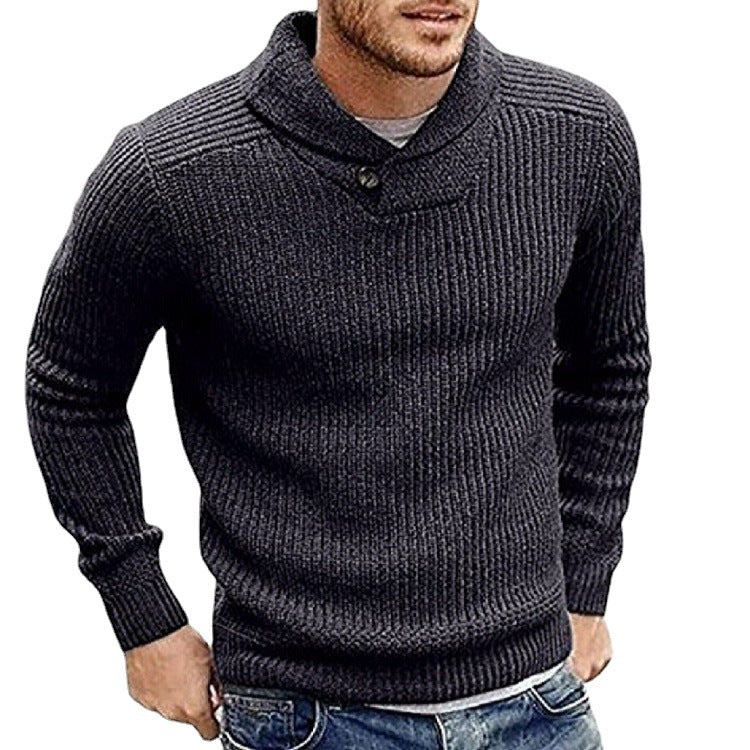 Men's chunky knit turtleneck sweater with button details Lisslune