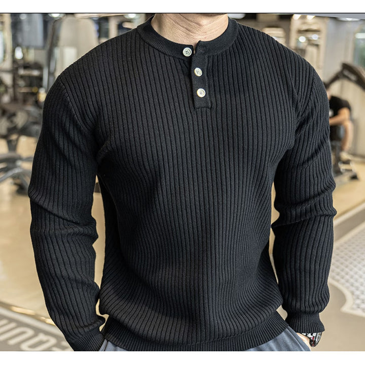 Men's Long Sleeve Sweater with Textured Rib Knit Lisslune