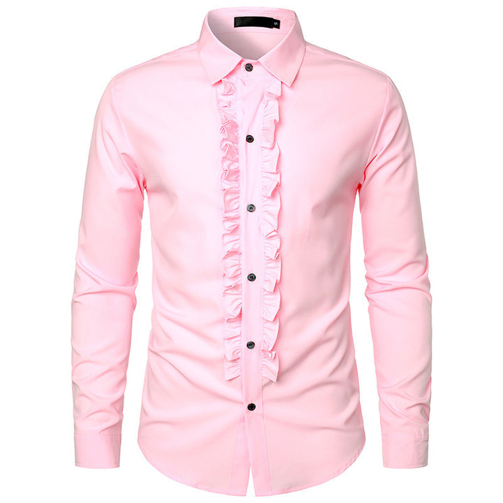 Men's Long Sleeve Shirt with Ruffle Decoration and Elegant Button Details Lisslune
