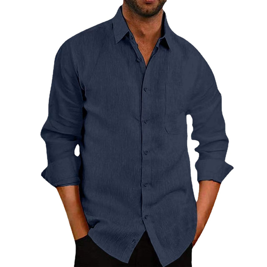 Men's long-sleeve shirt with textured fabric and fashionable button closure Lisslune