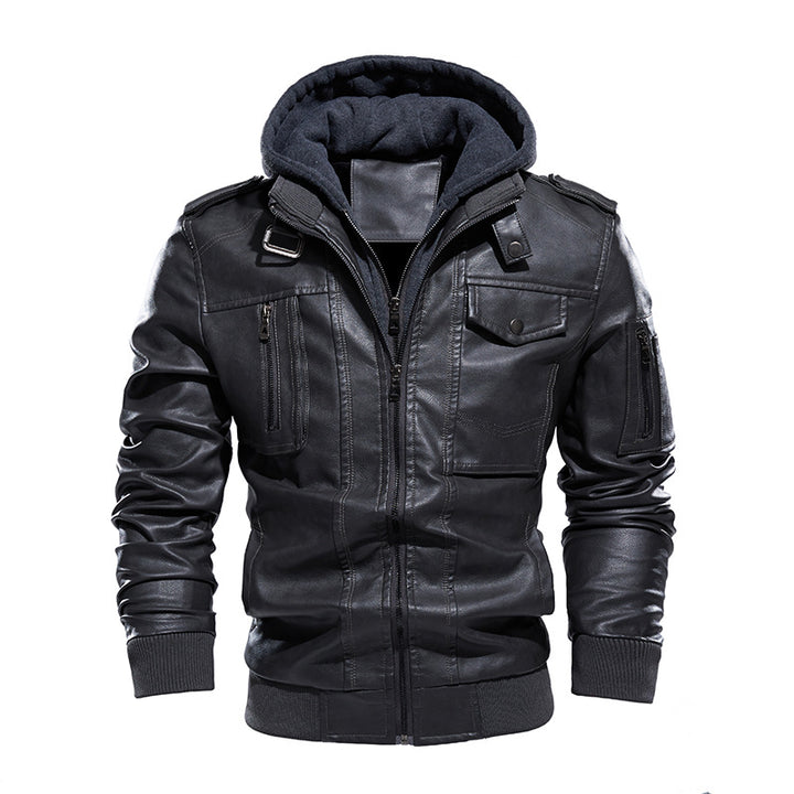 Men Stylish and Comfortable Leather Jacket with Removable Hood Lisslune