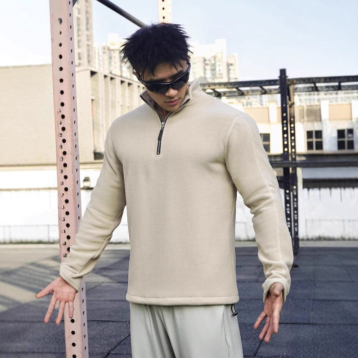 Men's fleece pullover with modern stand-up collar and attractive zipper details Lisslune