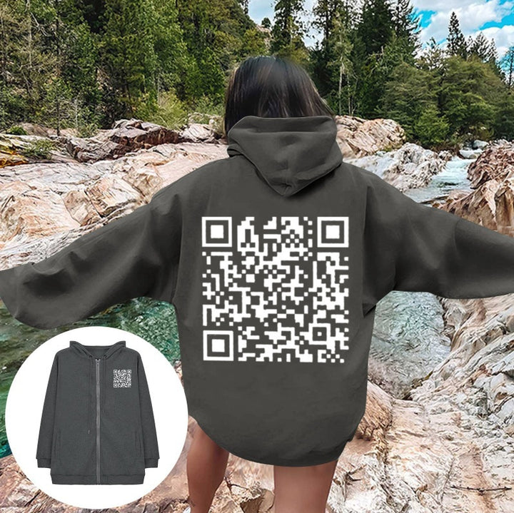 Women's hoodie jacket with QR code design and soft fleece Lisslune