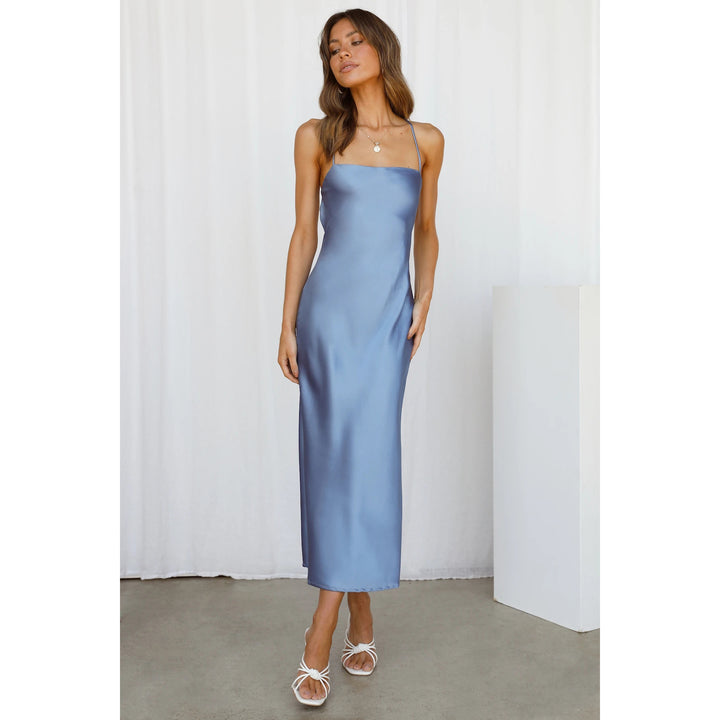 Women's Satin Maxi Dress with Spaghetti Straps and Elegant Cut Lune London