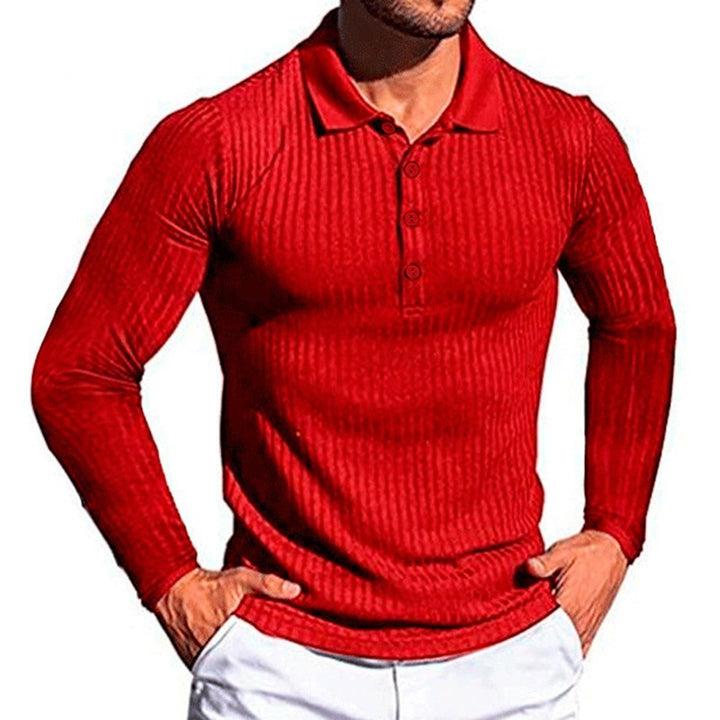Men's Long Sleeve Polo Shirt with Textured Design Lisslune