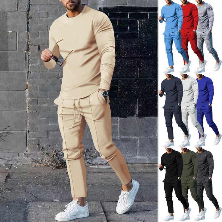 Men's Sporty Long Sleeve Shirt and Chino Jogging Pants Set Lisslune