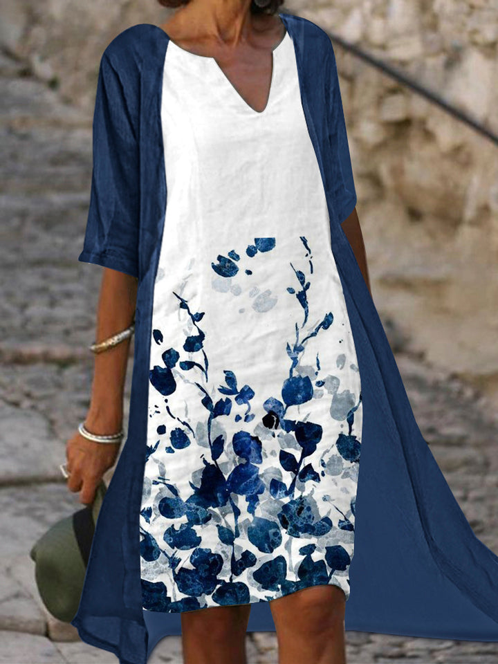 Women's casual dress with floral design and deep V-neck Lisslune