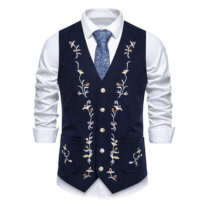 Men's Elegant Holiday Waistcoat with Floral Embroidery Lisslune