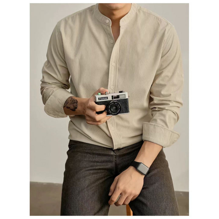 Men's Stand-Collar Shirt made of fine striped fabric Lisslune