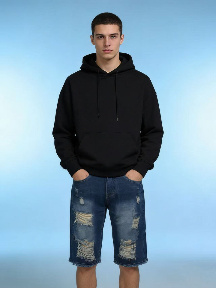 Herren lässige destroyed Jeansshorts mit fransigen Abschlüssen und weitem Bein Lisslune