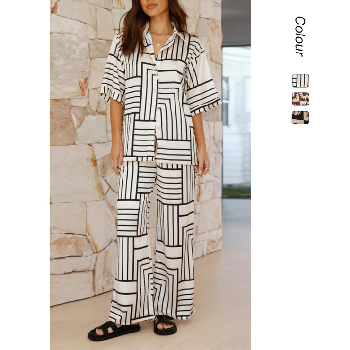 Women's Comfortable Two-Piece Set with Artistic Print and Loose Fit Lune London
