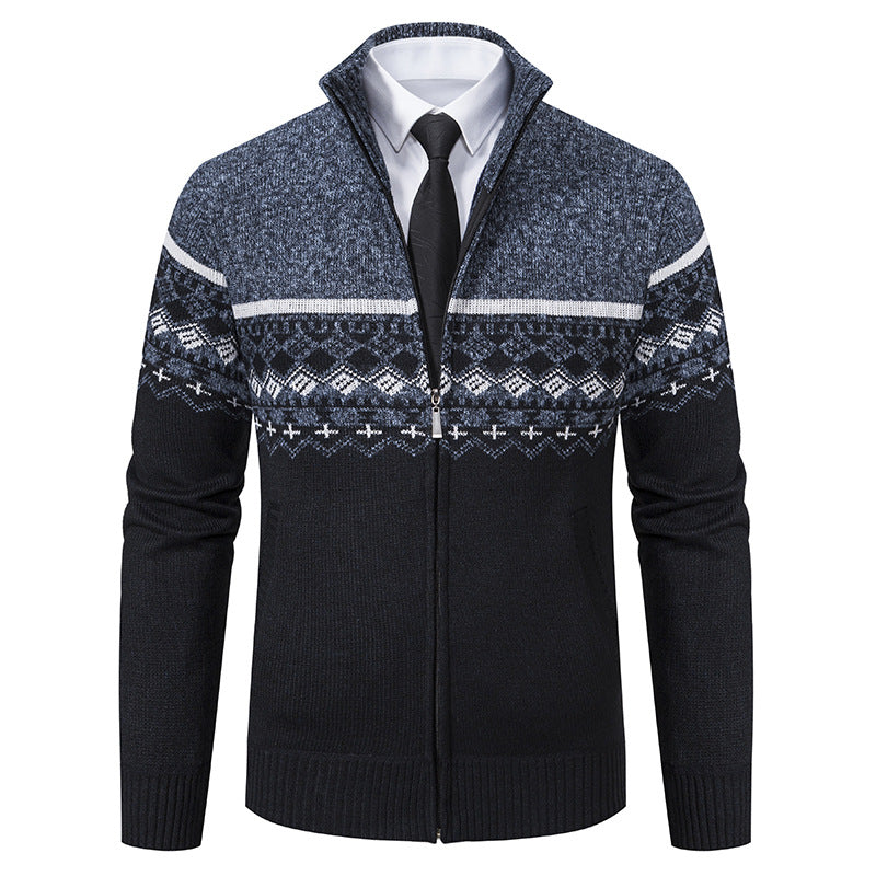 Men's cardigan with standing collar and Norwegian pattern Lisslune