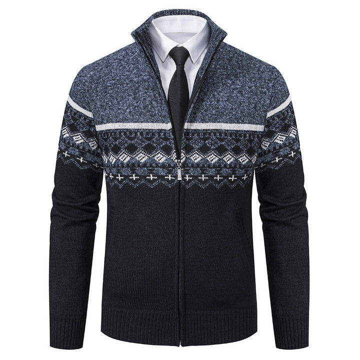 Men's cardigan with standing collar and Norwegian pattern Lisslune