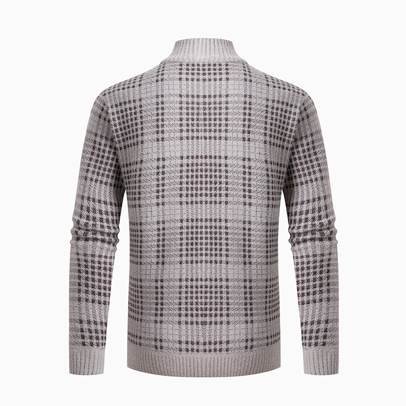 Men's fashionable cardigan with modern check pattern and high collar Lisslune