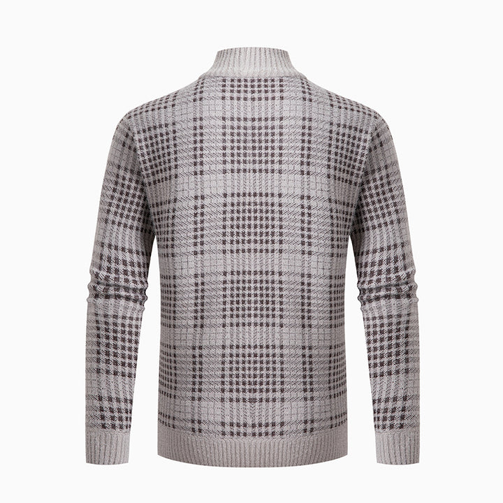 Men's fashionable cardigan with modern check pattern and high collar Lisslune