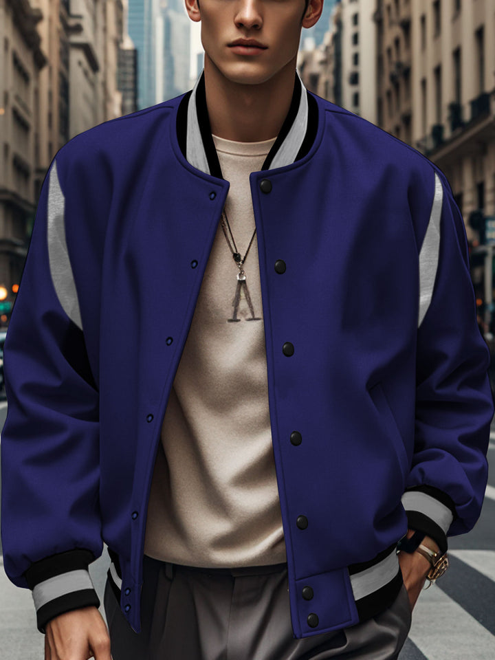 Men's Sporty Collegiate Jacket with Contrasting Sleeves and Button Details Lisslune