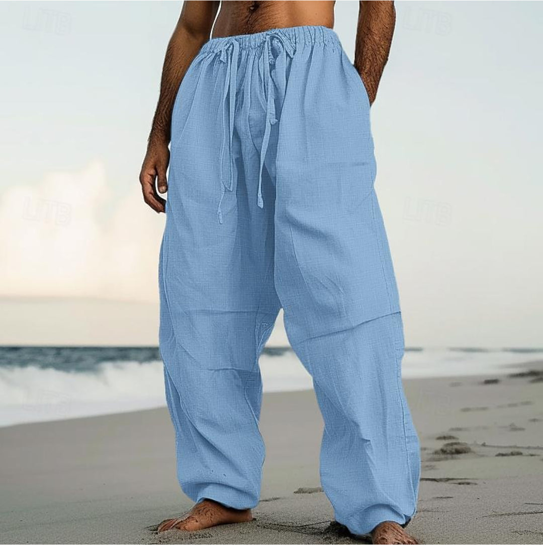Men's airy linen pants with elastic waistband Lisslune