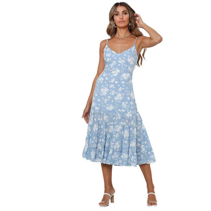 Women's Summer Floral Dress with Romantic Ruffles and Spaghetti Straps