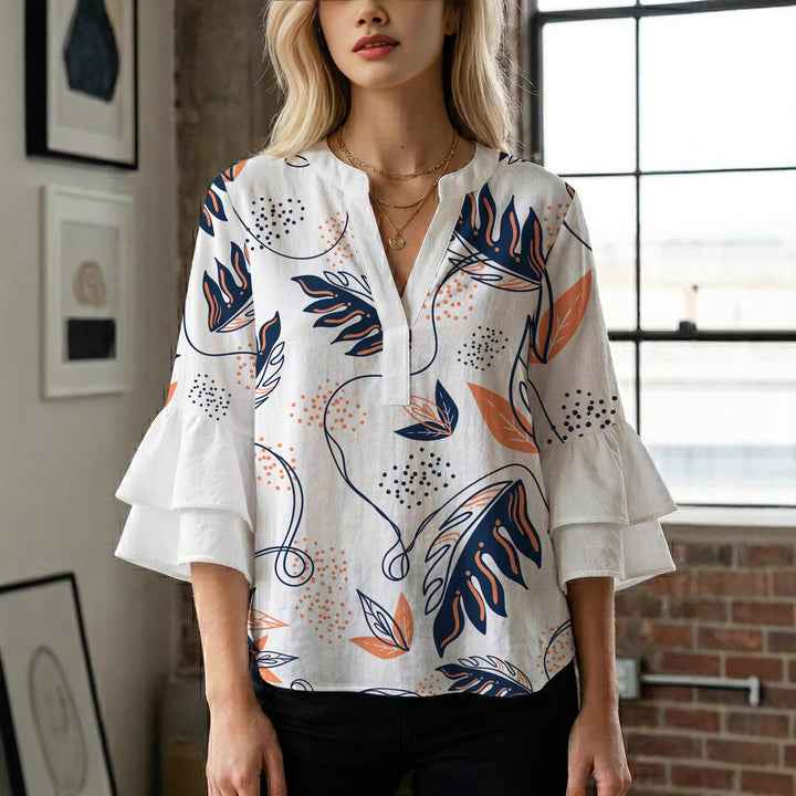 Women Elegant Top with Voluminous Puff Sleeves and Floral Print Lisslune
