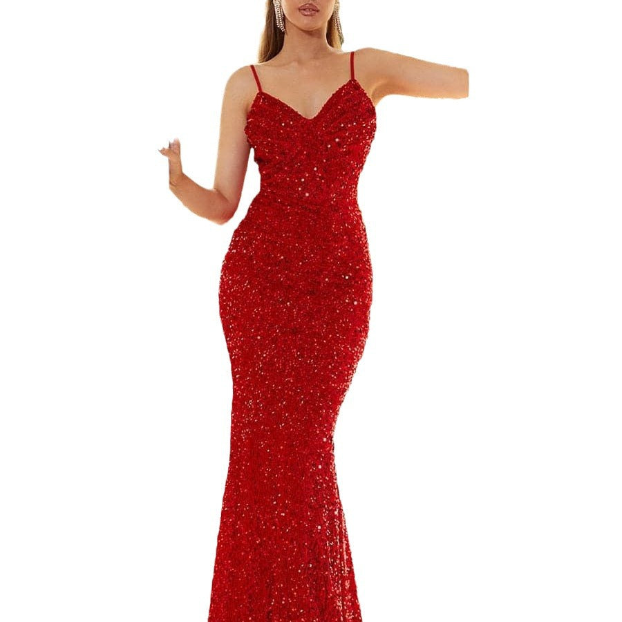 Women's glamorous evening dress with heart-shaped neckline and sparkling sequins Lisslune