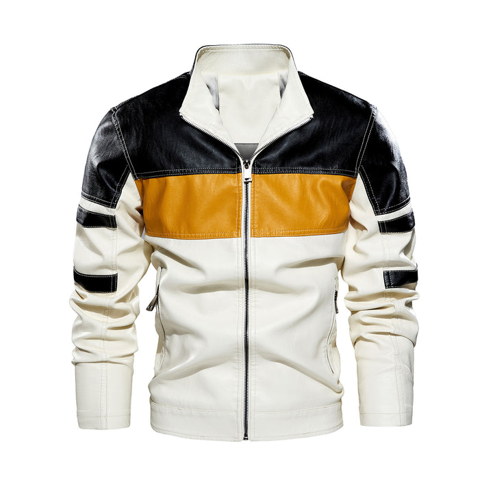 Men's fashionable biker jacket made of leather artificial with contrasting color panels Lisslune