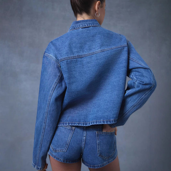Women’s Modern Denim Jacket with Tie Belt Lisslune