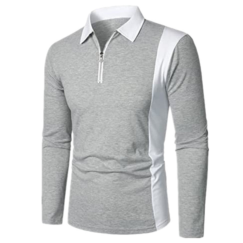 Men's Long Sleeve Polo Shirt with Sporty Zip Design and Modern Color Details Lisslune