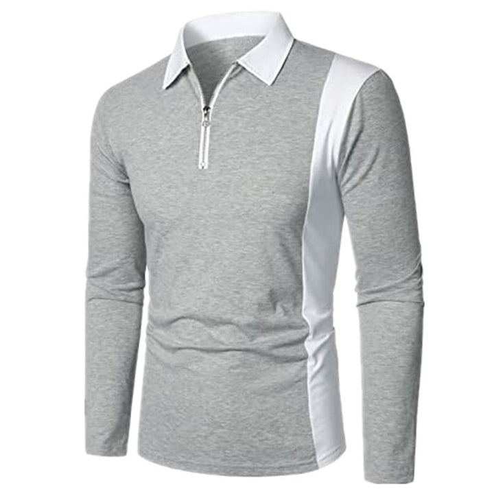 Men's Long Sleeve Polo Shirt with Sporty Zip Design and Modern Color Details Lisslune