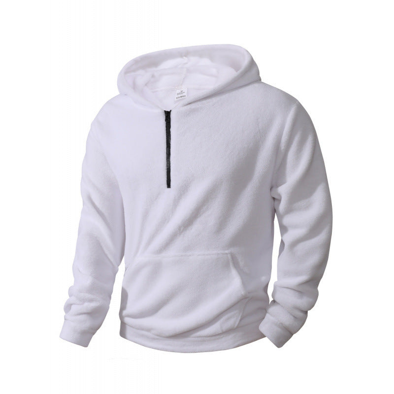 Men's fleece pullover with half-length zipper and hood Lisslune