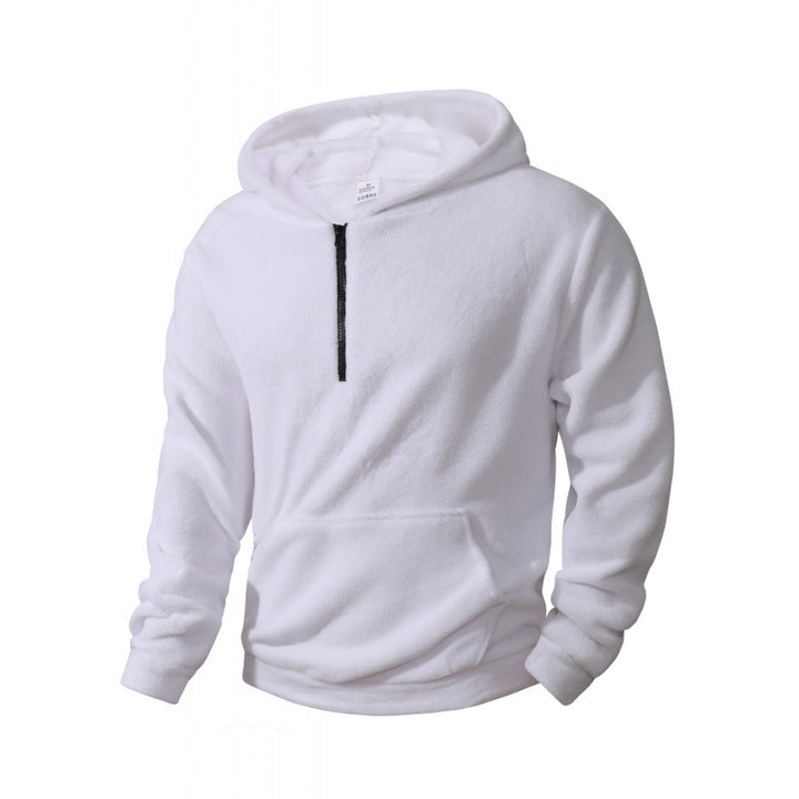 Men's fleece pullover with half-length zipper and hood Lisslune