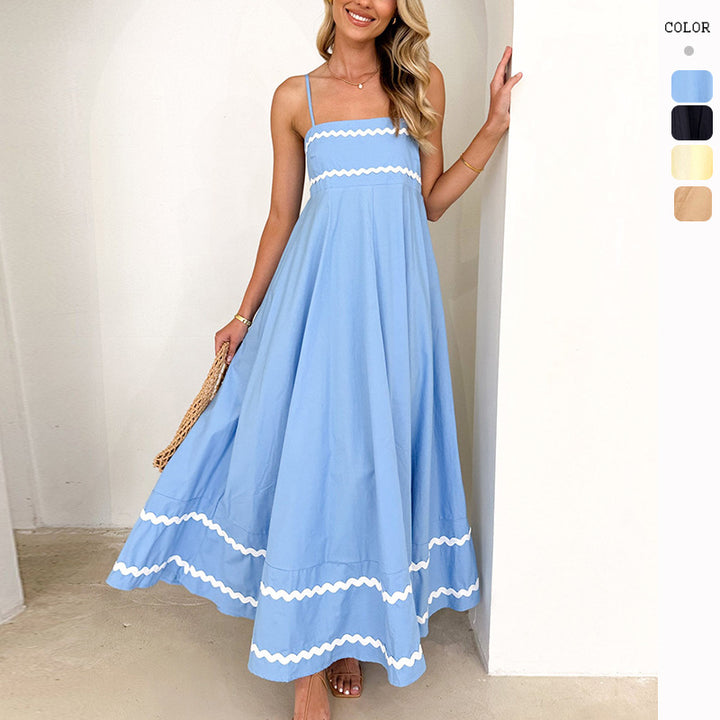 Women's airy long dress with delicate ruffle details and adjustable spaghetti straps Lisslune