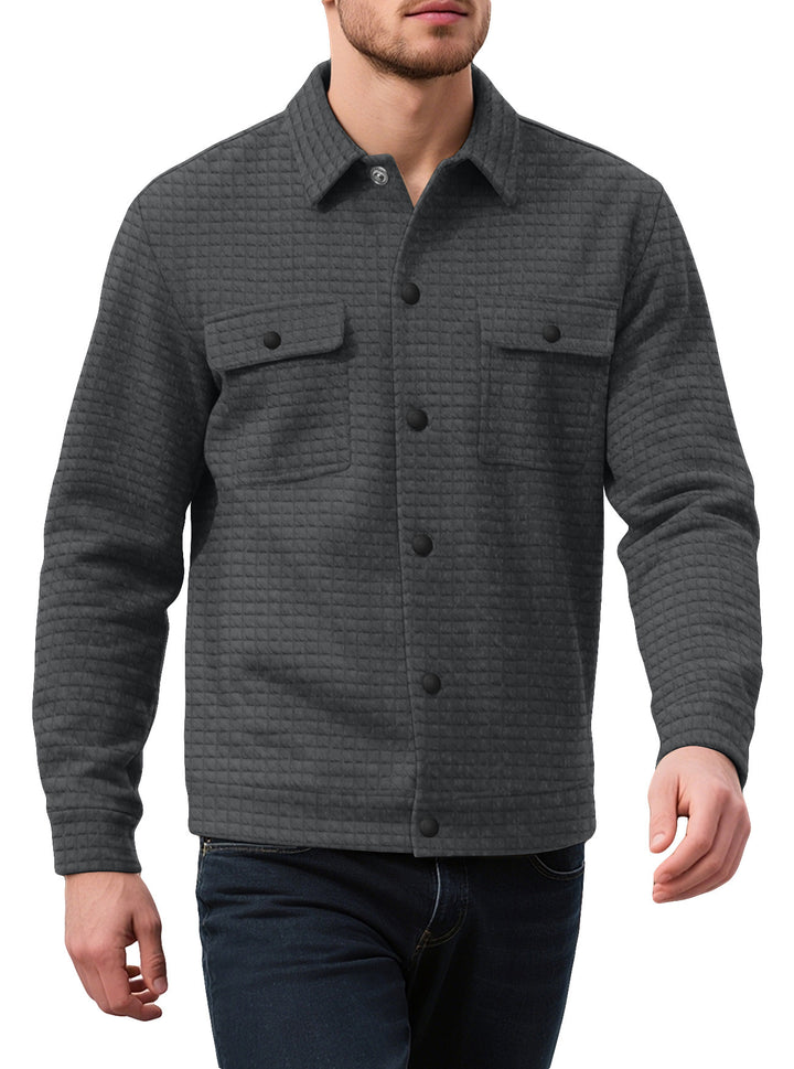 Men's casual flannel jacket with textured fabric and practical pockets Lisslune