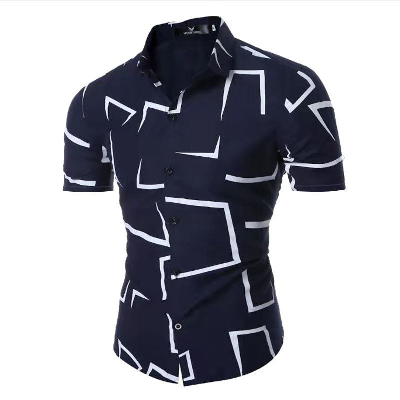 Men's short-sleeve shirt with modern geometric pattern and slim-fit cut Lisslune