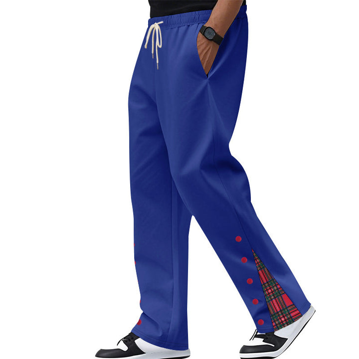 Men's comfortable leisure pants with side snaps and stylish checkered design Lisslune