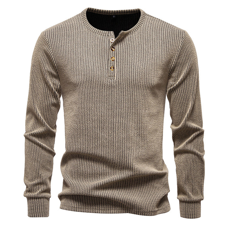 Men's Long Sleeve Henley Shirt with Textured Stripe Pattern Lisslune