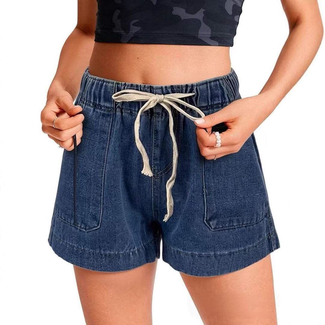 Ladies Casual Denim Shorts with Elastic Waistband Lisslune