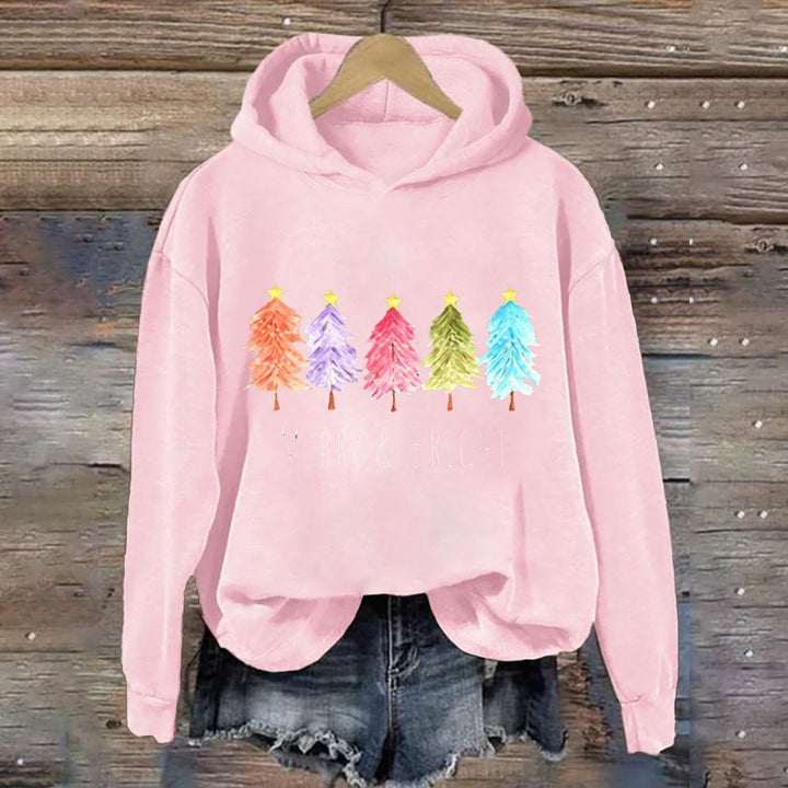 Women's Hooded Sweatshirt with Festive Tree Graphic Lisslune