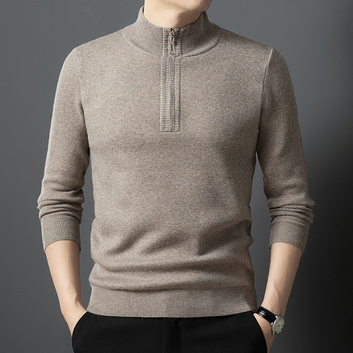 Men's Stand-Up Collar Pullover with Zipper and Ribbed Structure Lisslune