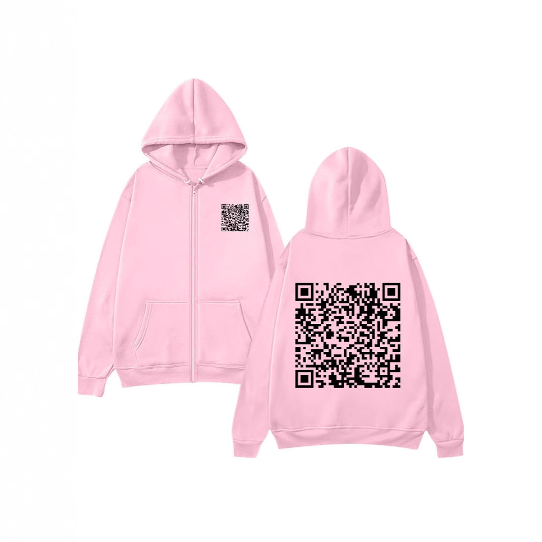 Women's hoodie jacket with QR code design and soft fleece Lisslune
