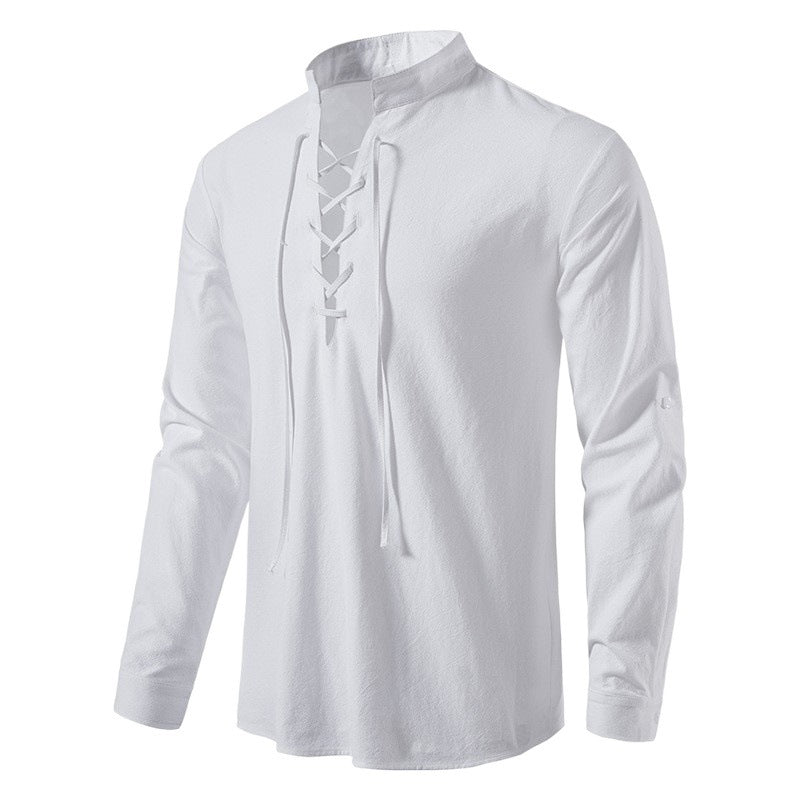 Men's long-sleeve shirt with fashionable drawstring Lisslune