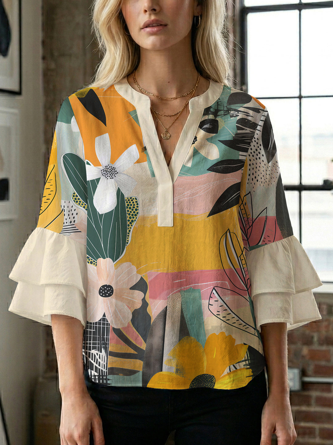 Women's artistic top with ruffled sleeves Lisslune