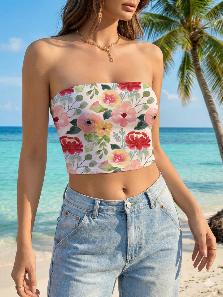Women's bandeau top with tropical pattern Lisslune