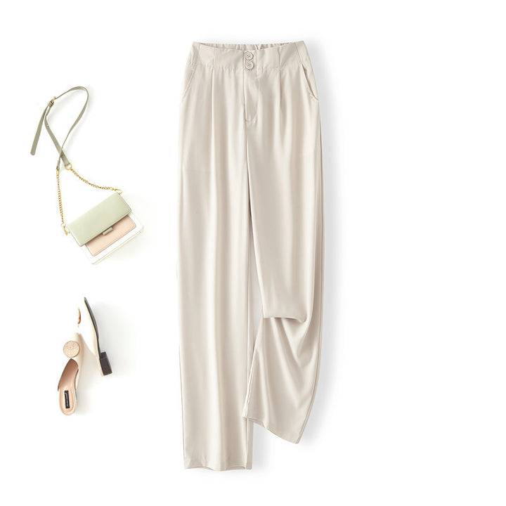 Women Elegant Chino Pants with High Waist and Side Pockets Lisslune